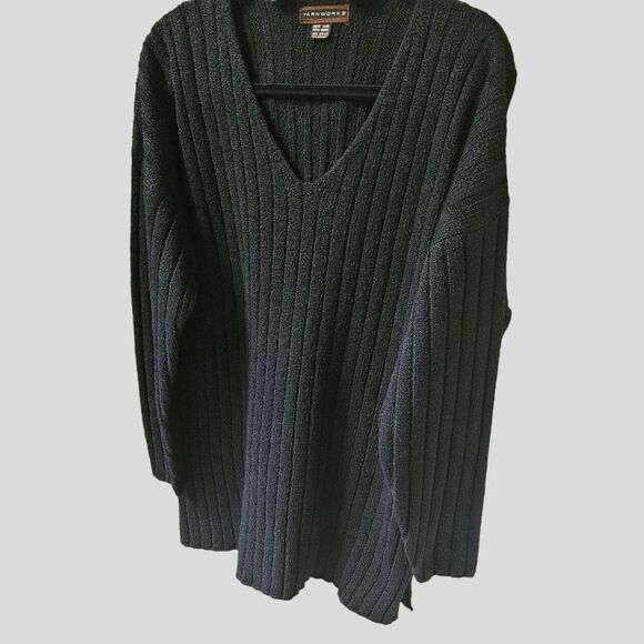 YARNWORKS Women's Oversized Black V- Neck Sweater - Picture 3 of 10